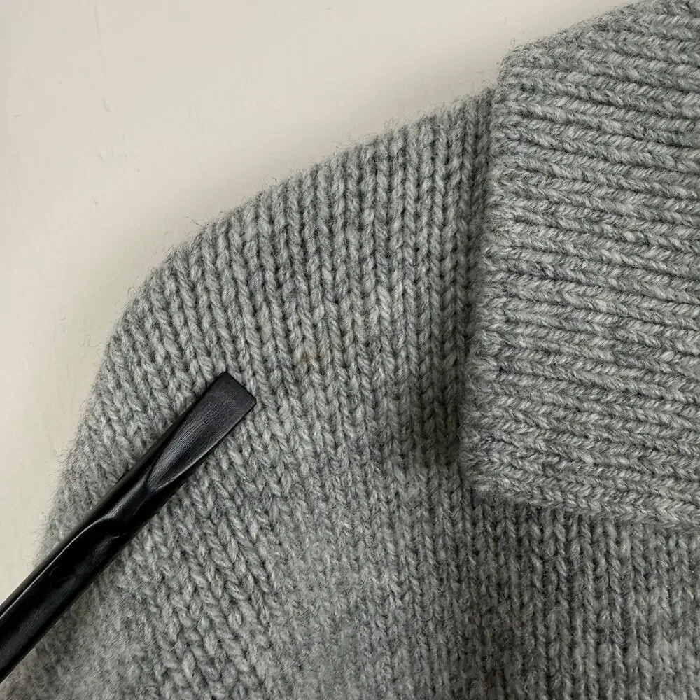 Arket Wool Quarter Zip Oversized Pullover Polo Sweater Large Gray Minimalist